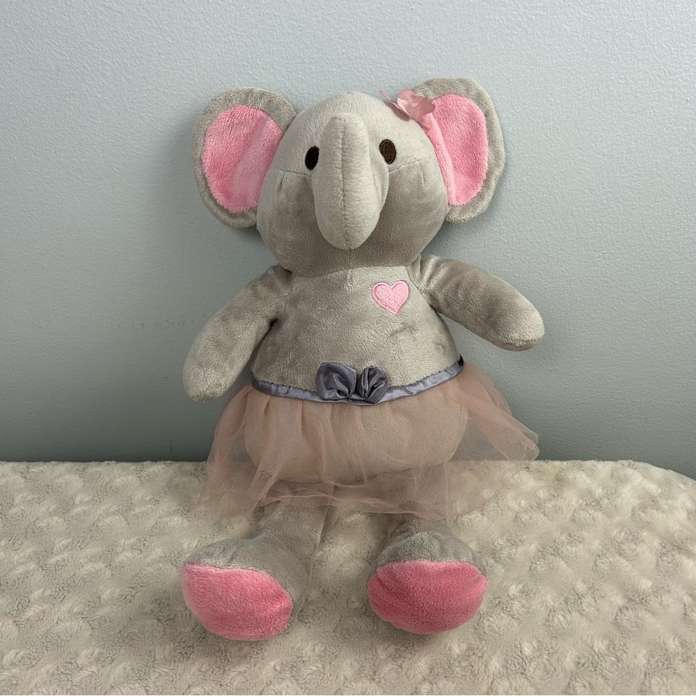 Peanutshell Ballerina Elephant Plush Stuffed Animal Toy Pink Gray Tutu Flower